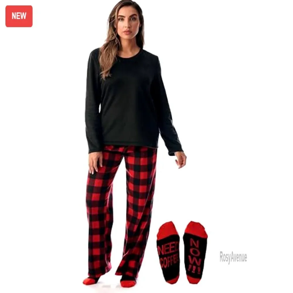 Ultra-Soft Fleece Pajama Set with Matching Socks, S-3X, Sleepwear